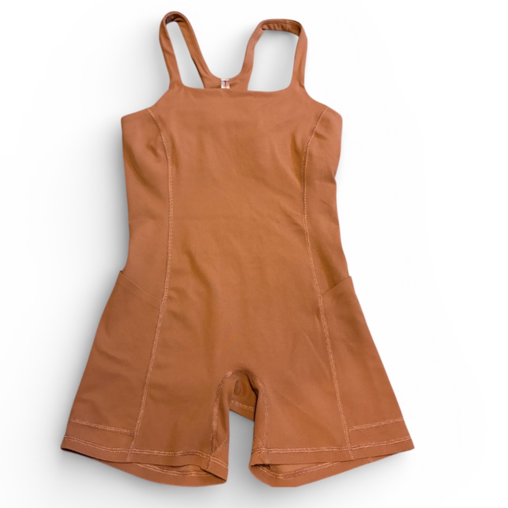 Free People Brown Romper XS Seam Detail Fitted Athleisure One Piece